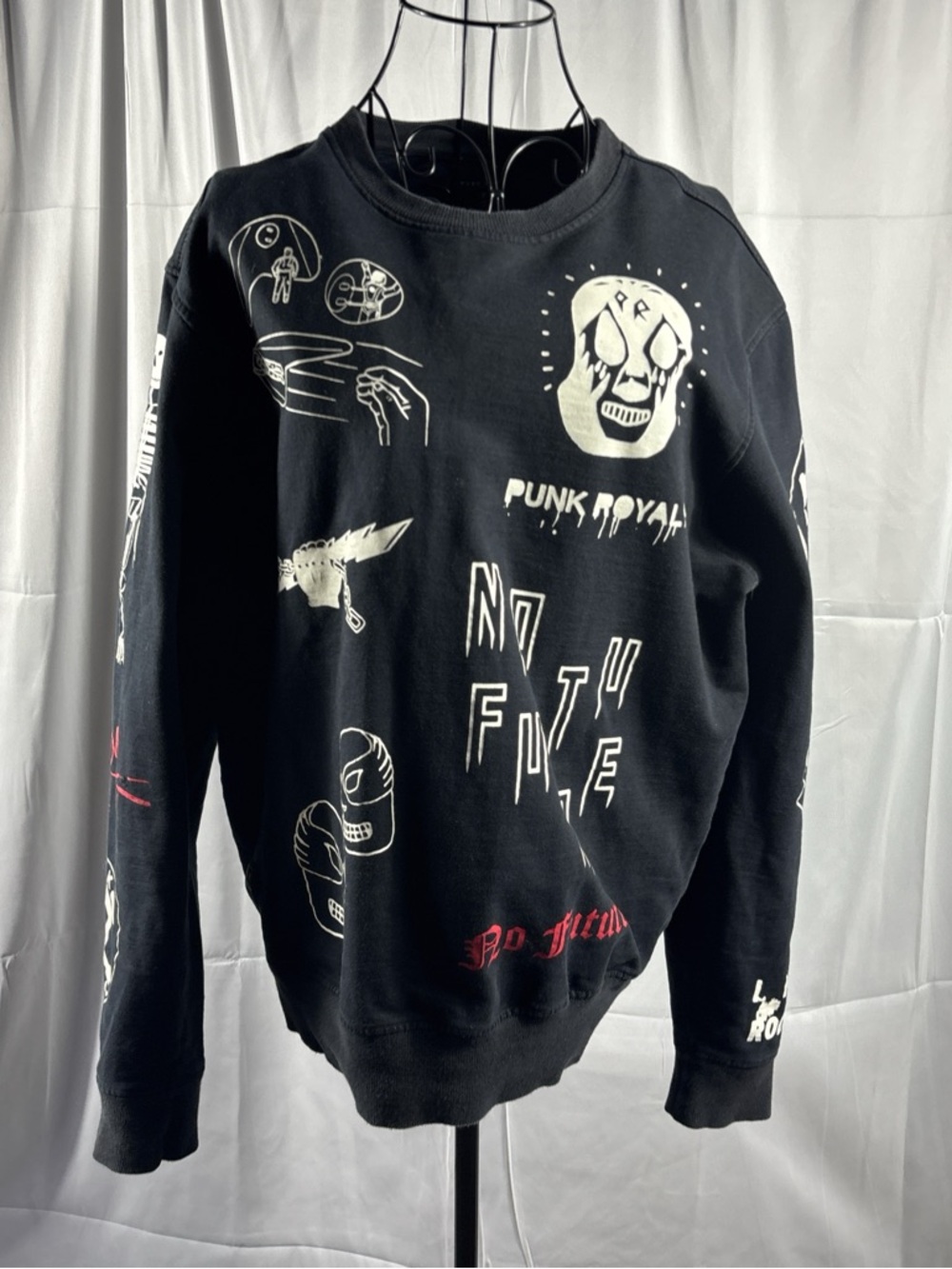 Punk Royal Black Sweatshirt with White & Red Graphics